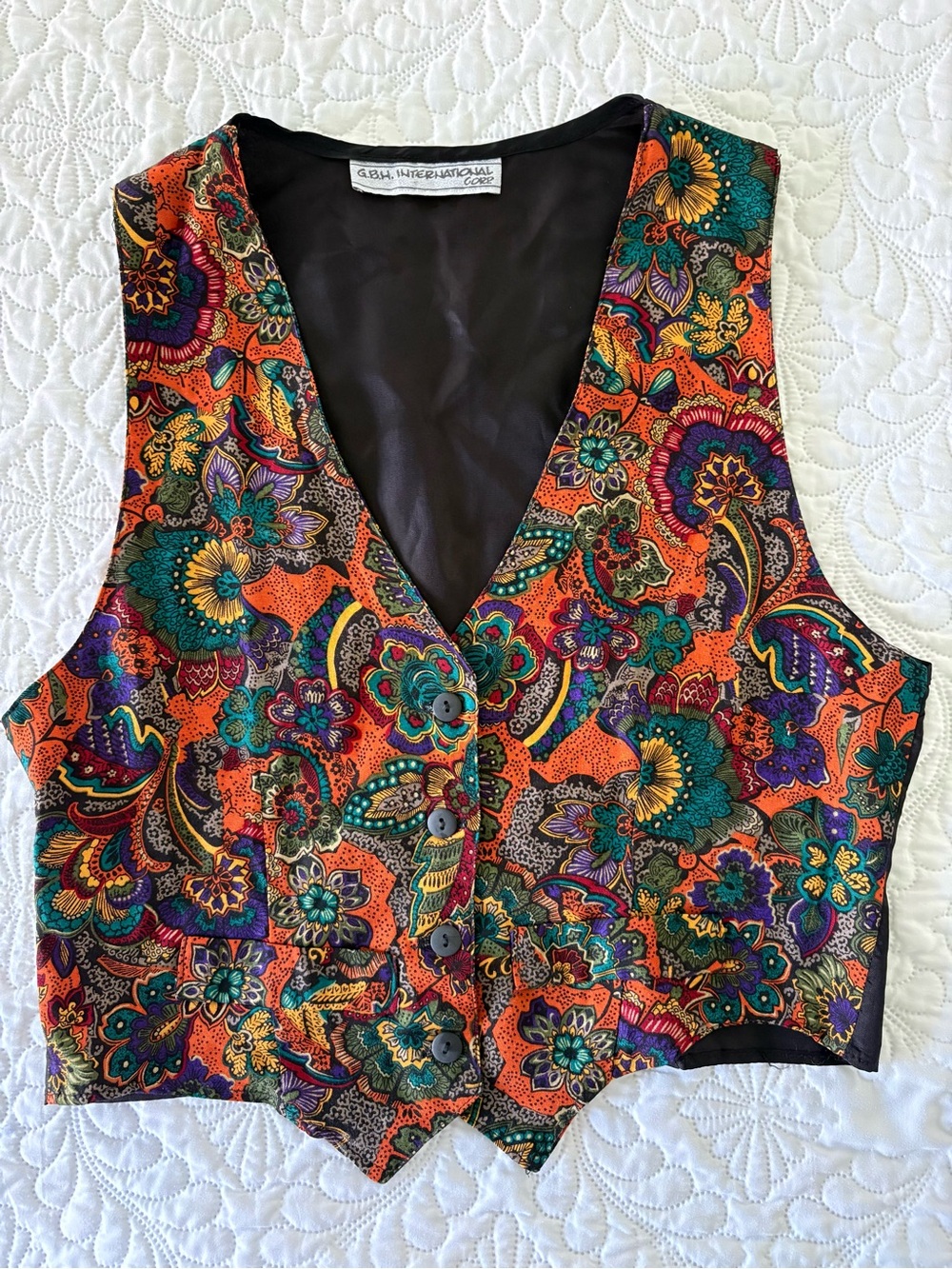 Vintage GBH International floral paisley multicolor v-neck button up vest small